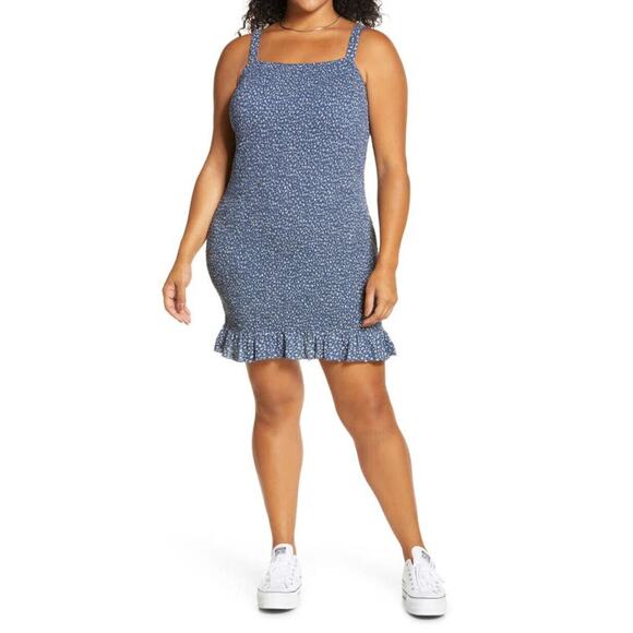 BP.‎ NEW $39 Smocked Tank Mini Dress in Navy Simple Floral Plus Size 3X - Picture 1 of 4